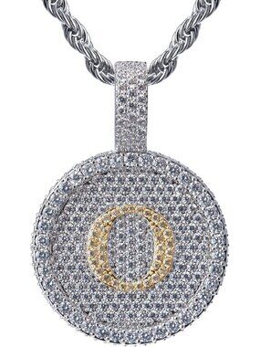 14K White Gold Plated Iced Out Initial Pendant Necklace, CZ Diamond Charm, Hip
